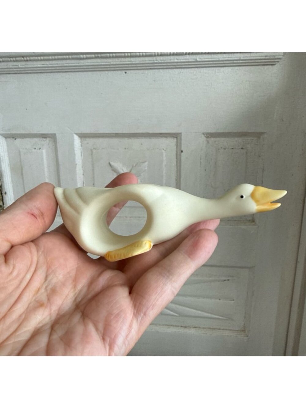 Vintage 70s Lot 5 Bisque Porcelain Geese Ducks Napking Rings Table wear Retro - Picture 9 of 9